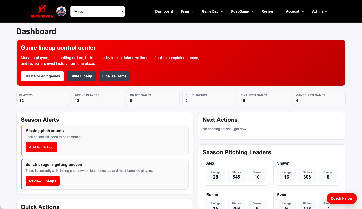 BenchBuddy Dashboard